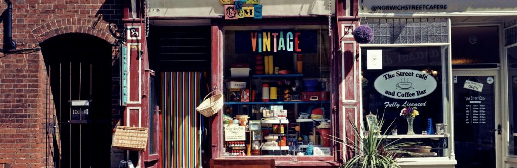 Exterior of a vintage shop and cafe, representing the charm and attention to detail My Legal Prep brings to client service